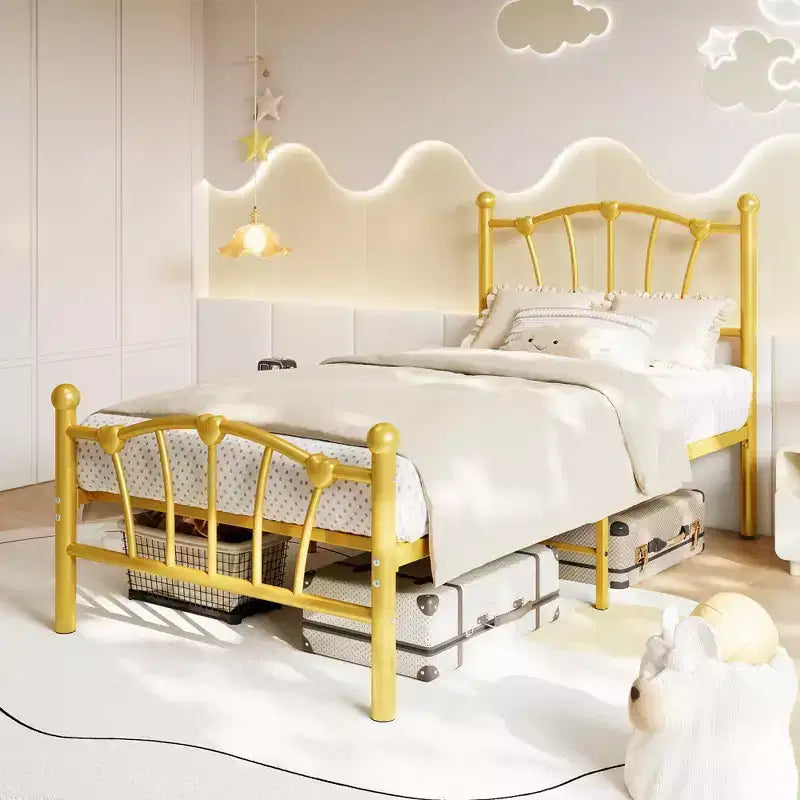 Heart-Shaped Metal Bed Frame with Headboard and Footboard, Platform Design with Strong Slat Support and Underbed Storage Space for Bedroom