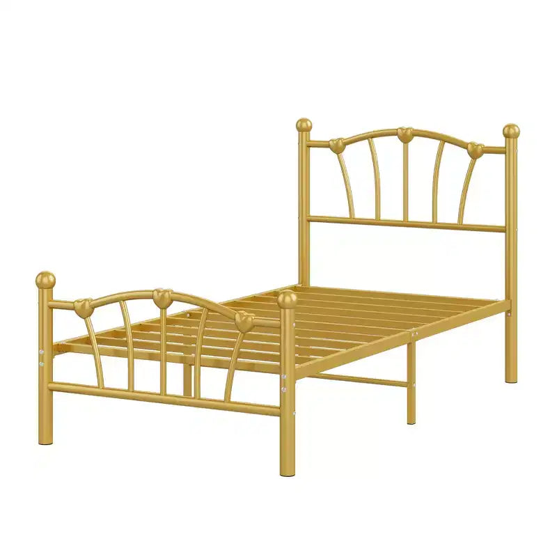 Heart-Shaped Metal Bed Frame with Headboard and Footboard, Platform Design with Strong Slat Support and Underbed Storage Space for Bedroom