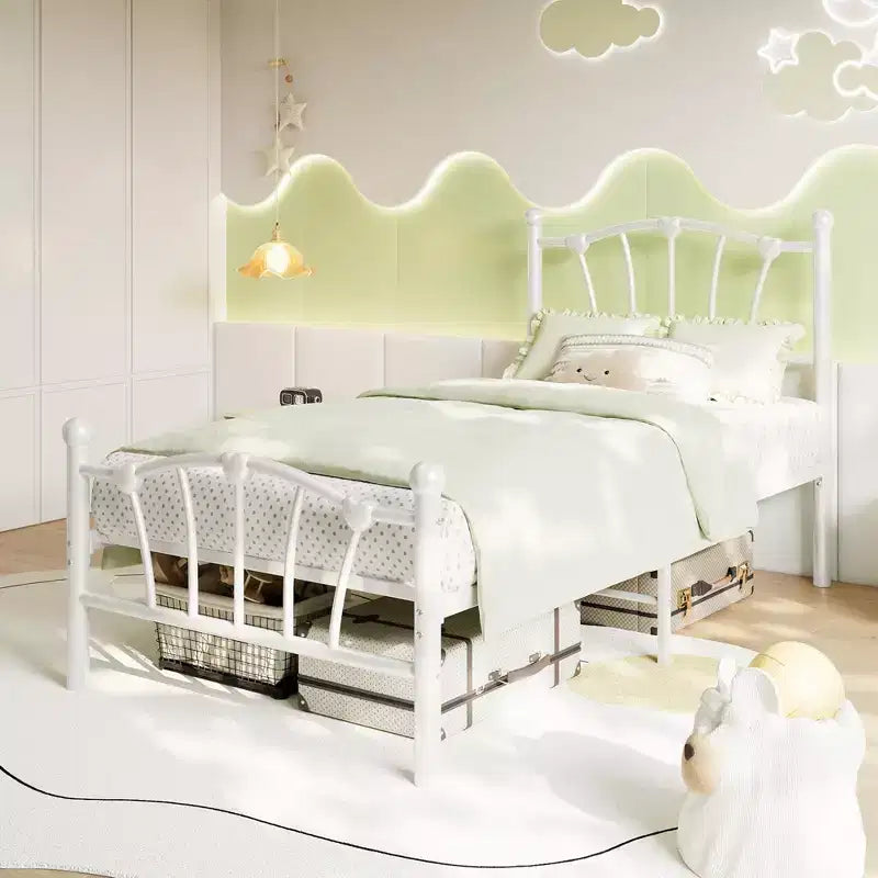 Heart-Shaped Metal Bed Frame with Headboard and Footboard, Platform Design with Strong Slat Support and Underbed Storage Space for Bedroom