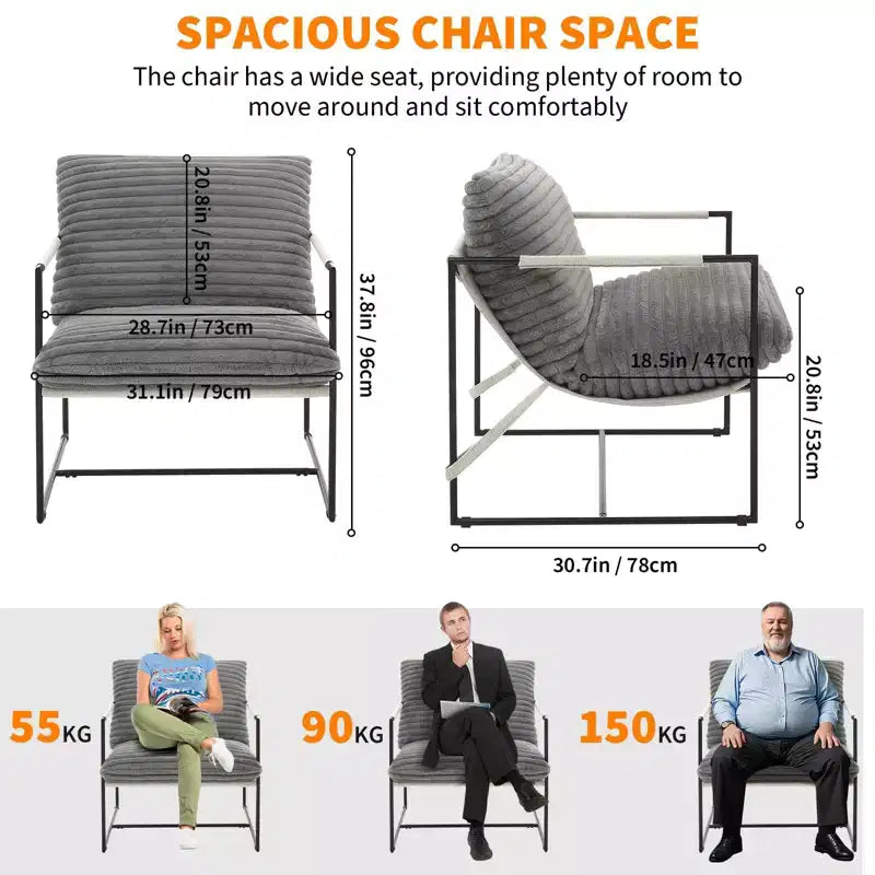 Modern Sling Accent Chair - Plush Shredded Foam Upholstered Lounge Armchair for Living Room, Bedroom & Office Reading