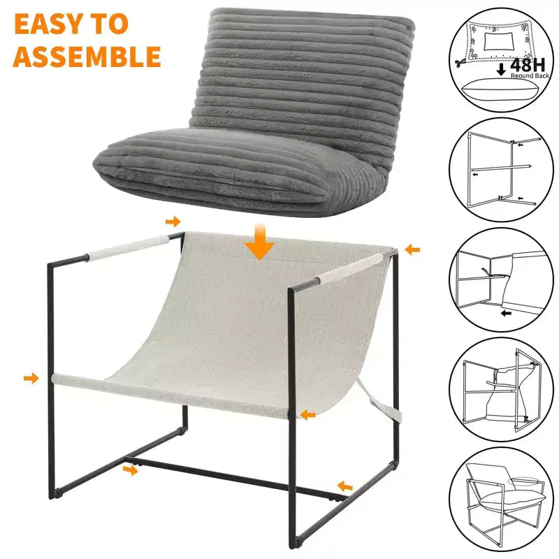 Modern Sling Accent Chair - Plush Shredded Foam Upholstered Lounge Armchair for Living Room, Bedroom & Office Reading