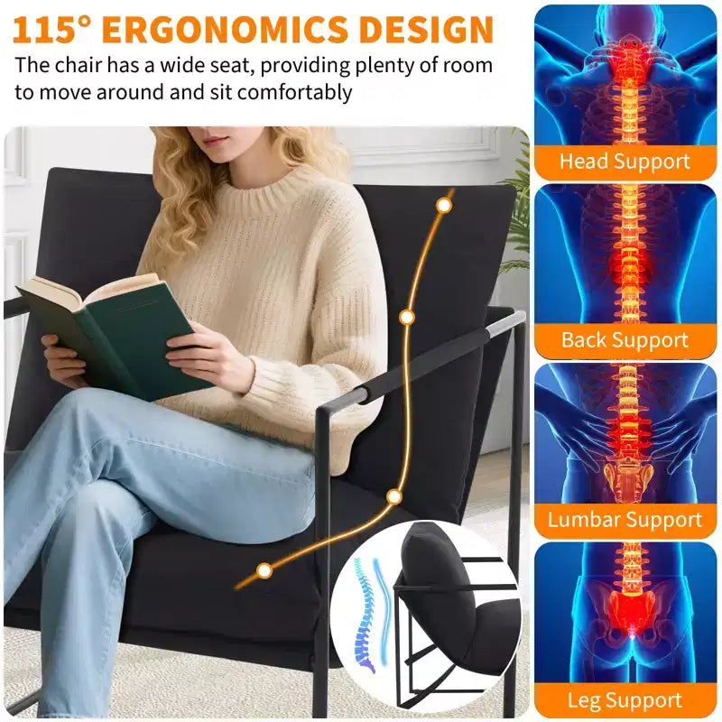 Modern Sling Accent Chair - Plush Shredded Foam Upholstered Lounge Armchair for Living Room, Bedroom & Office Reading