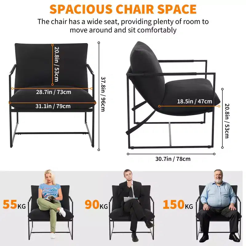 Modern Sling Accent Chair - Plush Shredded Foam Upholstered Lounge Armchair for Living Room, Bedroom & Office Reading