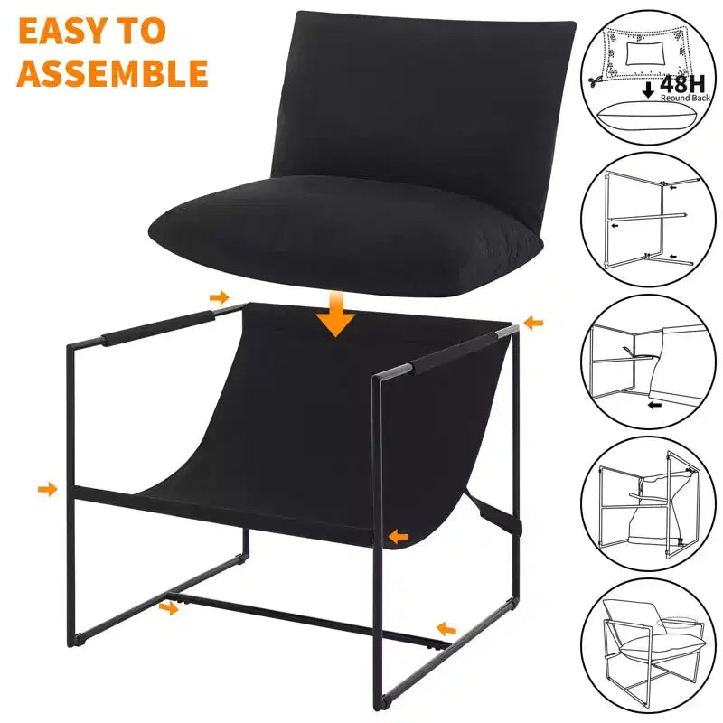 Modern Sling Accent Chair - Plush Shredded Foam Upholstered Lounge Armchair for Living Room, Bedroom & Office Reading