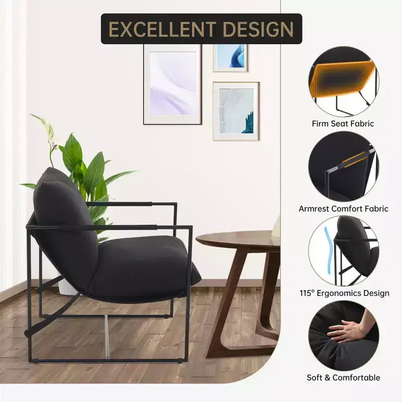 Modern Sling Accent Chair - Plush Shredded Foam Upholstered Lounge Armchair for Living Room, Bedroom & Office Reading