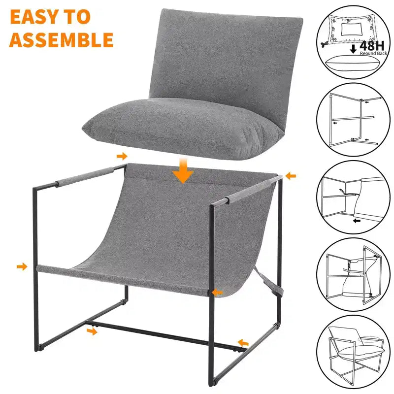 Modern Sling Accent Chair - Plush Shredded Foam Upholstered Lounge Armchair for Living Room, Bedroom & Office Reading