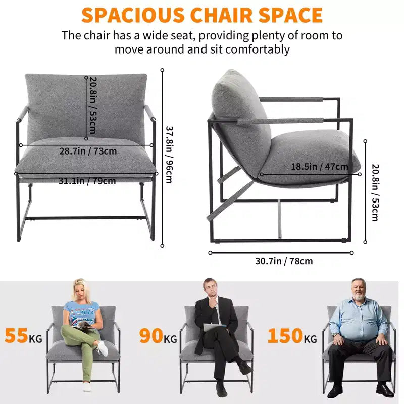 Modern Sling Accent Chair - Plush Shredded Foam Upholstered Lounge Armchair for Living Room, Bedroom & Office Reading