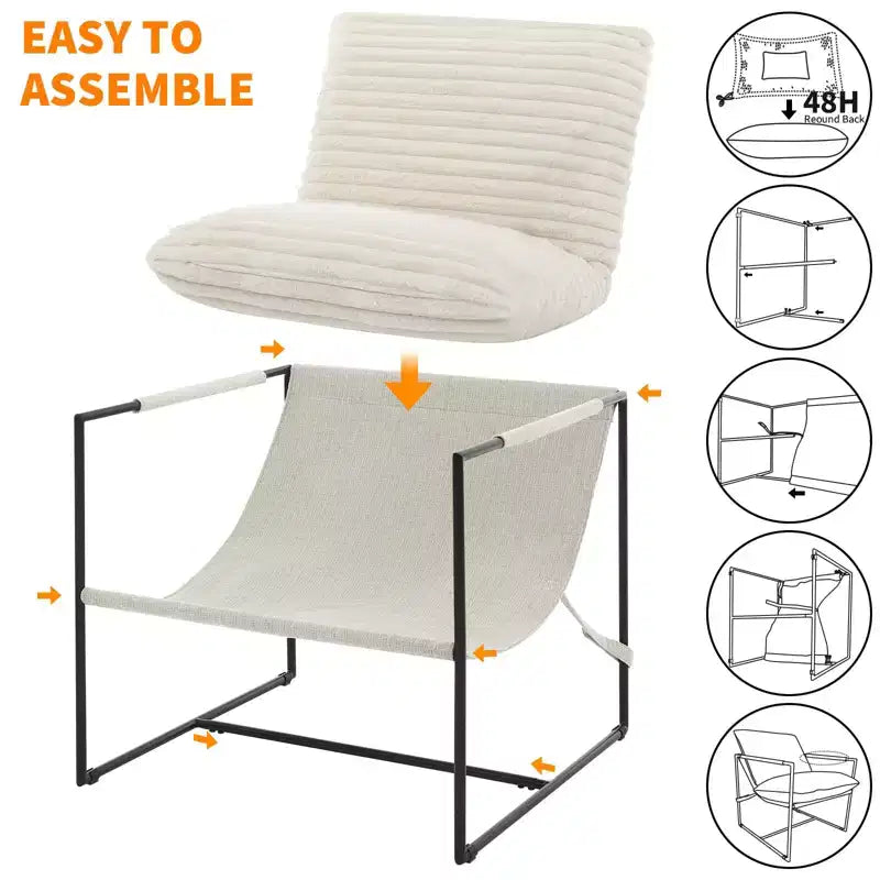 Modern Sling Accent Chair - Plush Shredded Foam Upholstered Lounge Armchair for Living Room, Bedroom & Office Reading