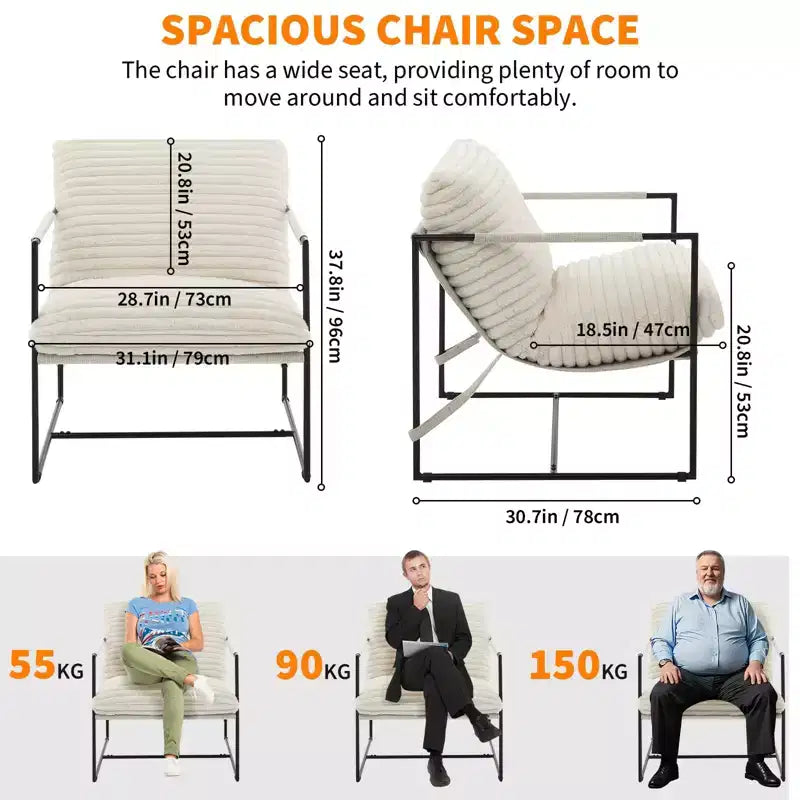 Modern Sling Accent Chair - Plush Shredded Foam Upholstered Lounge Armchair for Living Room, Bedroom & Office Reading