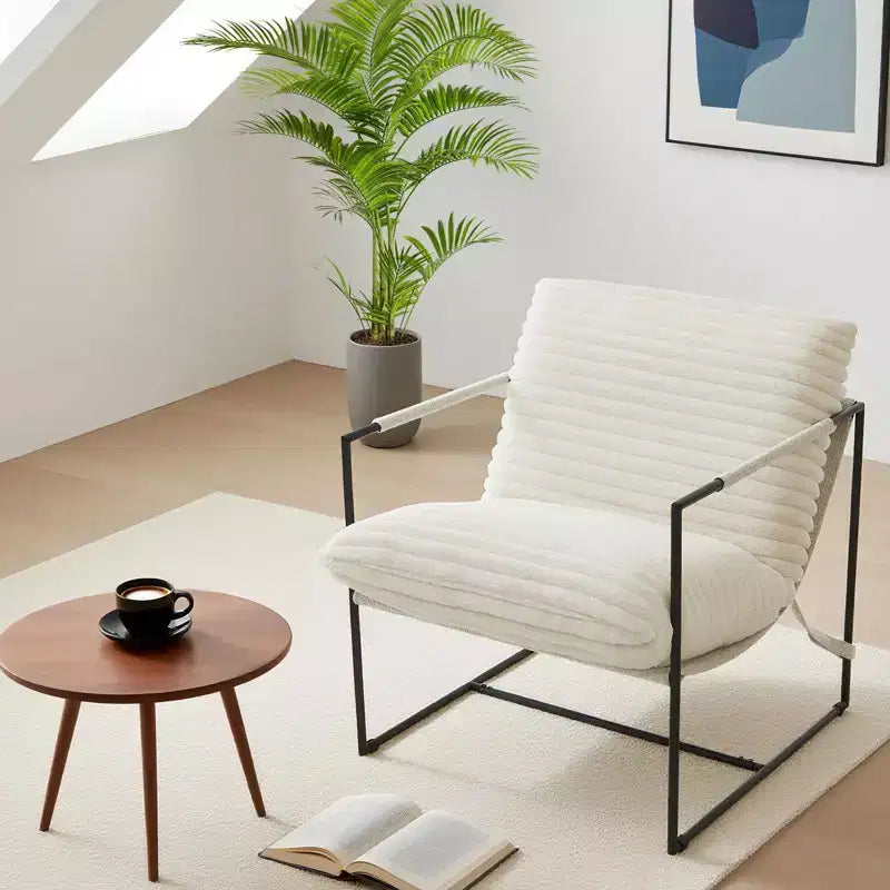 Modern Sling Accent Chair - Plush Shredded Foam Upholstered Lounge Armchair for Living Room, Bedroom & Office Reading