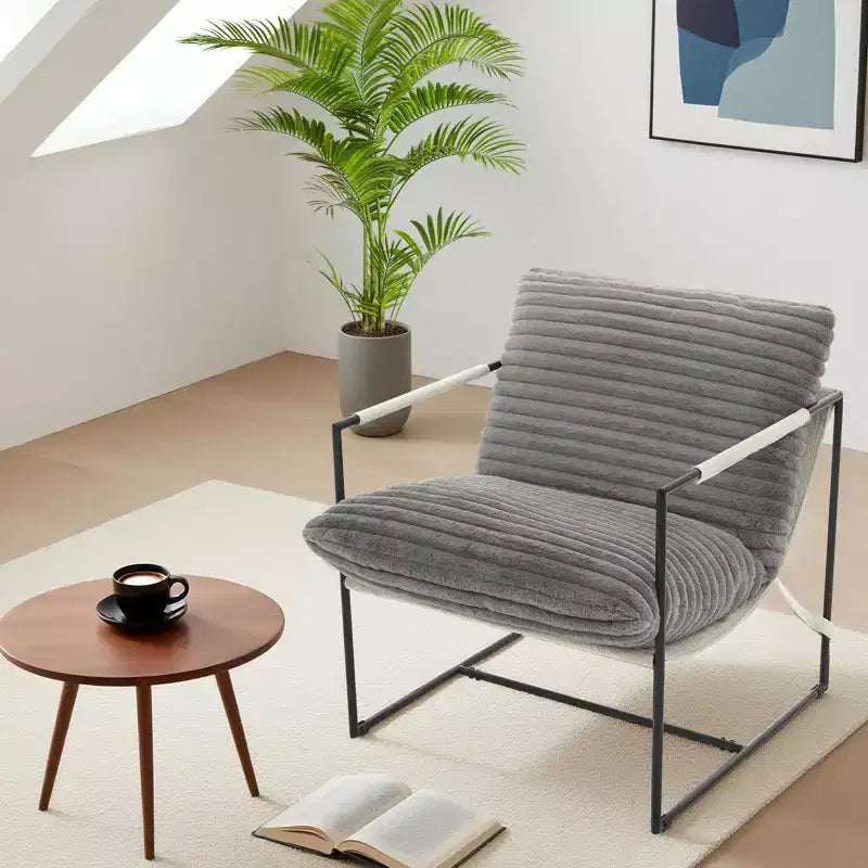Modern Sling Accent Chair - Plush Shredded Foam Upholstered Lounge Armchair for Living Room, Bedroom & Office Reading