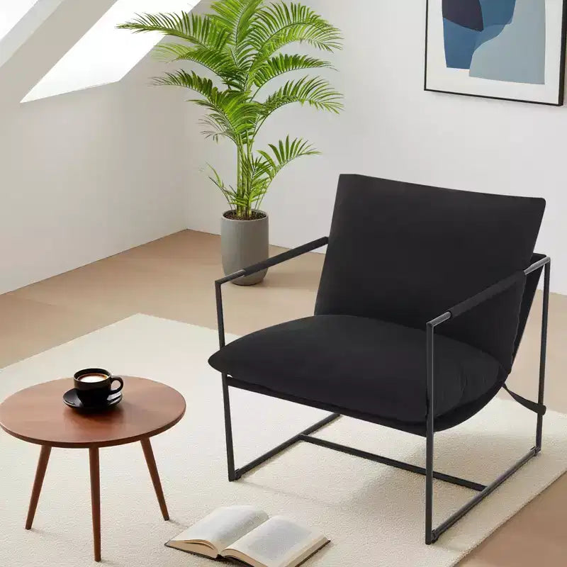 Modern Sling Accent Chair - Plush Shredded Foam Upholstered Lounge Armchair for Living Room, Bedroom & Office Reading