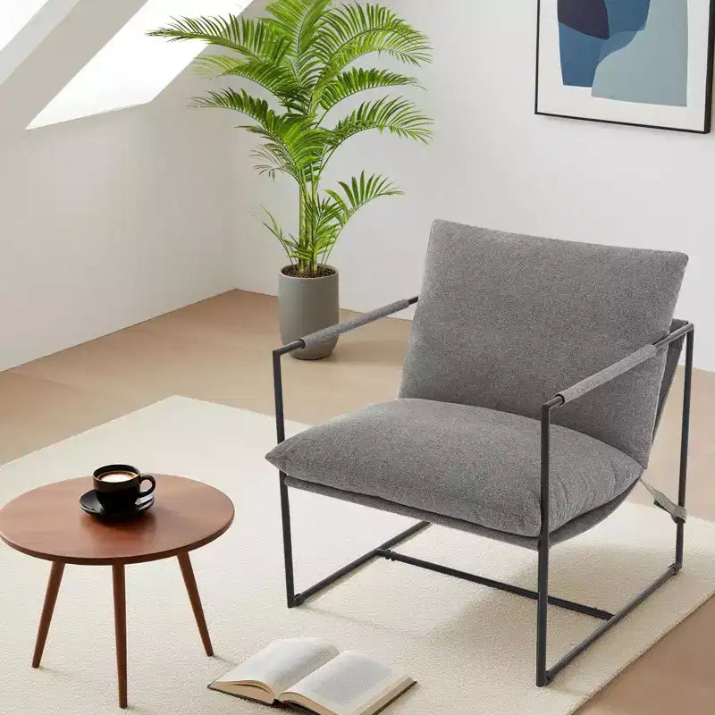Modern Sling Accent Chair - Plush Shredded Foam Upholstered Lounge Armchair for Living Room, Bedroom & Office Reading