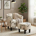 GDFStudio Everett Vintage Script Pattern Fabric Upholstered Barrel Back Accent Lounge Chair with Ottoman
