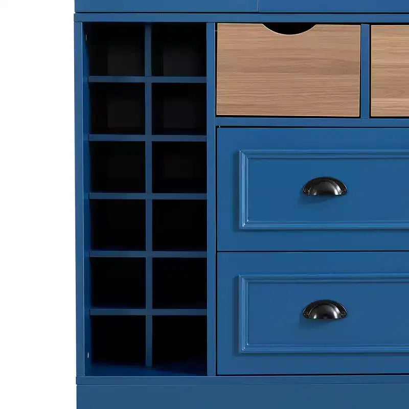 71'' Tall Freestanding Kitchen Pantry, Large Dining Storage Cabinet Cupboard Sideboards With 4 Foldable Doors, Shelves, Wine Racks