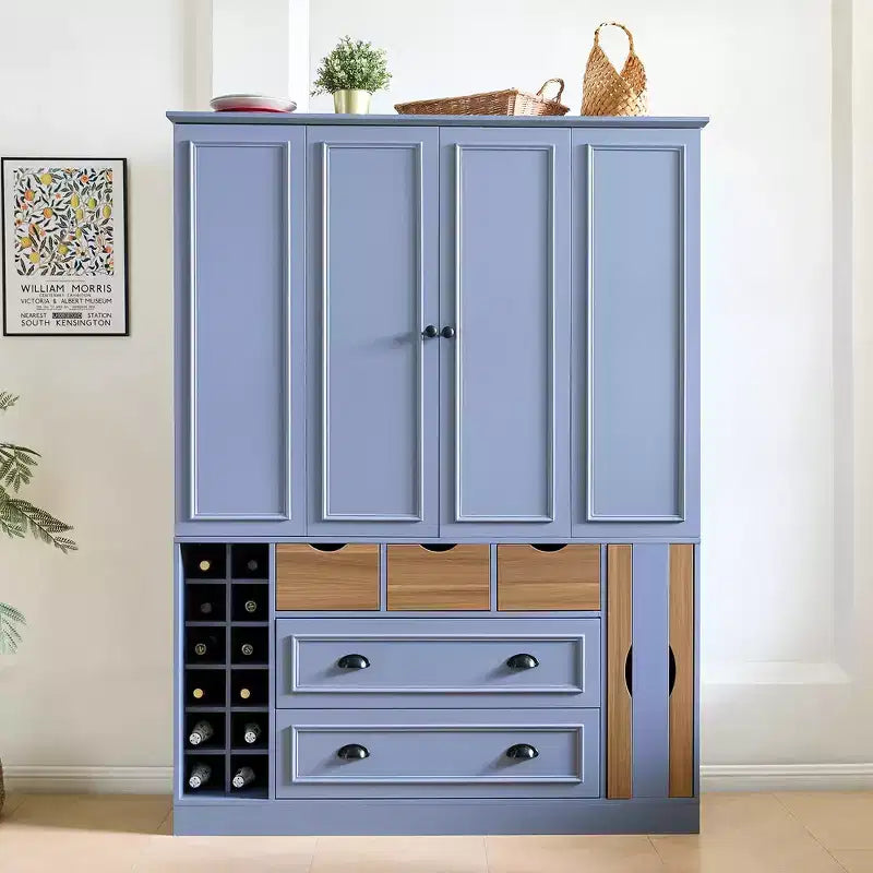 71'' Tall Freestanding Kitchen Pantry, Large Dining Storage Cabinet Cupboard Sideboards With 4 Foldable Doors, Shelves, Wine Racks