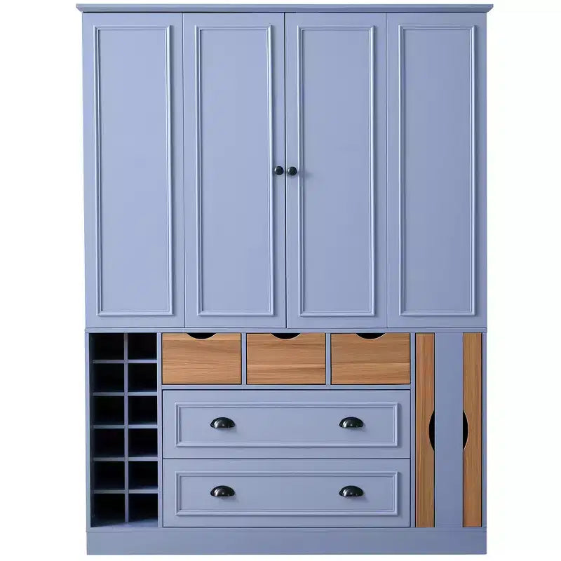 71'' Tall Freestanding Kitchen Pantry, Large Dining Storage Cabinet Cupboard Sideboards With 4 Foldable Doors, Shelves, Wine Racks