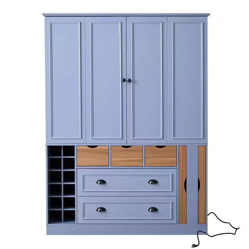 71'' Tall Freestanding Kitchen Pantry, Large Dining Storage Cabinet Cupboard Sideboards With 4 Foldable Doors, Shelves, Wine Racks