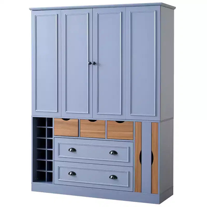 71'' Tall Freestanding Kitchen Pantry, Large Dining Storage Cabinet Cupboard Sideboards With 4 Foldable Doors, Shelves, Wine Racks