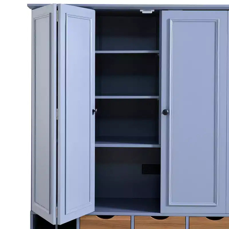 71'' Tall Freestanding Kitchen Pantry, Large Dining Storage Cabinet Cupboard Sideboards With 4 Foldable Doors, Shelves, Wine Racks