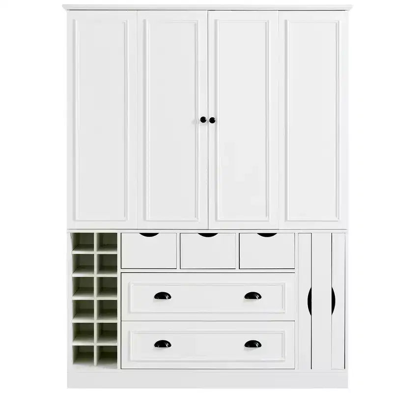 71'' Tall Freestanding Kitchen Pantry, Large Dining Storage Cabinet Cupboard Sideboards With 4 Foldable Doors, Shelves, Wine Racks