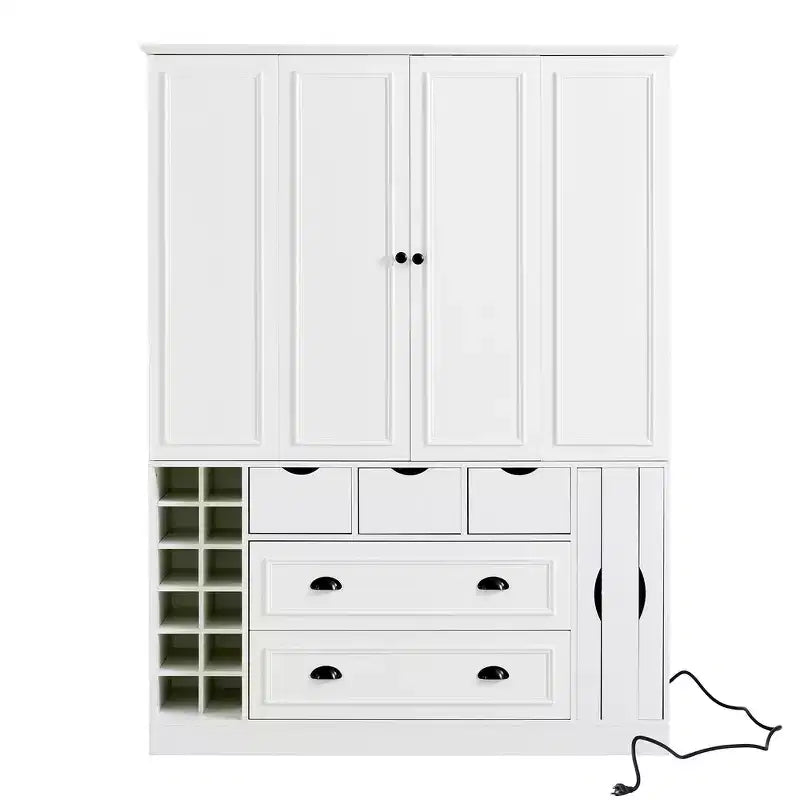 71'' Tall Freestanding Kitchen Pantry, Large Dining Storage Cabinet Cupboard Sideboards With 4 Foldable Doors, Shelves, Wine Racks