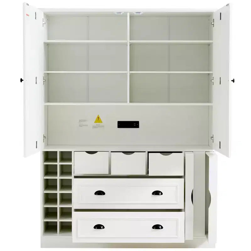 71'' Tall Freestanding Kitchen Pantry, Large Dining Storage Cabinet Cupboard Sideboards With 4 Foldable Doors, Shelves, Wine Racks