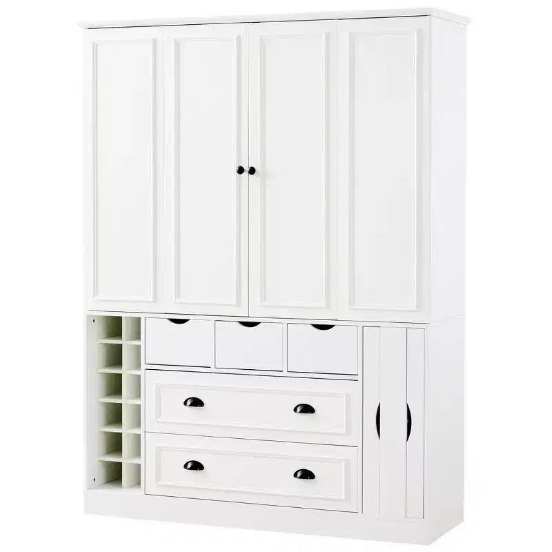 71'' Tall Freestanding Kitchen Pantry, Large Dining Storage Cabinet Cupboard Sideboards With 4 Foldable Doors, Shelves, Wine Racks