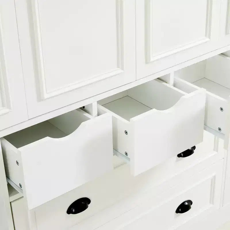 71'' Tall Freestanding Kitchen Pantry, Large Dining Storage Cabinet Cupboard Sideboards With 4 Foldable Doors, Shelves, Wine Racks