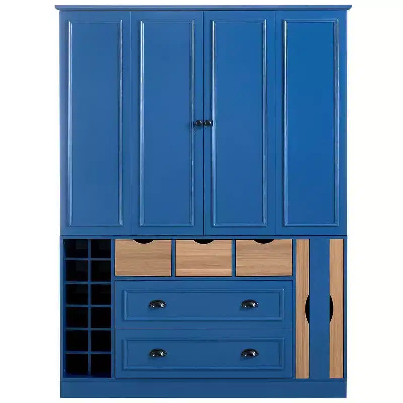 71'' Tall Freestanding Kitchen Pantry, Large Dining Storage Cabinet Cupboard Sideboards With 4 Foldable Doors, Shelves, Wine Racks