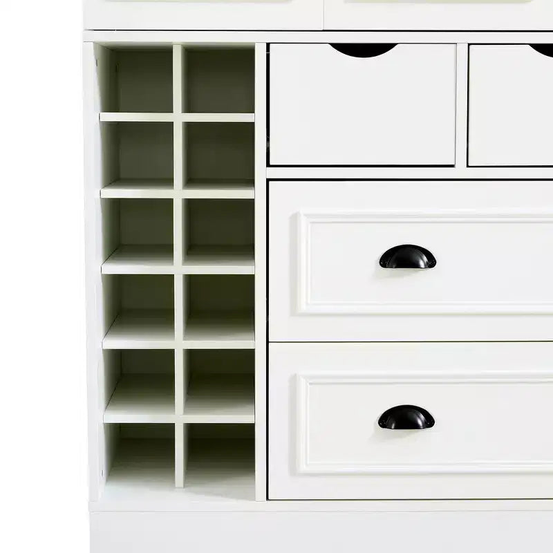 71'' Tall Freestanding Kitchen Pantry, Large Dining Storage Cabinet Cupboard Sideboards With 4 Foldable Doors, Shelves, Wine Racks