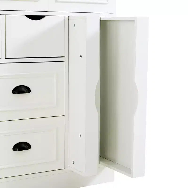 71'' Tall Freestanding Kitchen Pantry, Large Dining Storage Cabinet Cupboard Sideboards With 4 Foldable Doors, Shelves, Wine Racks