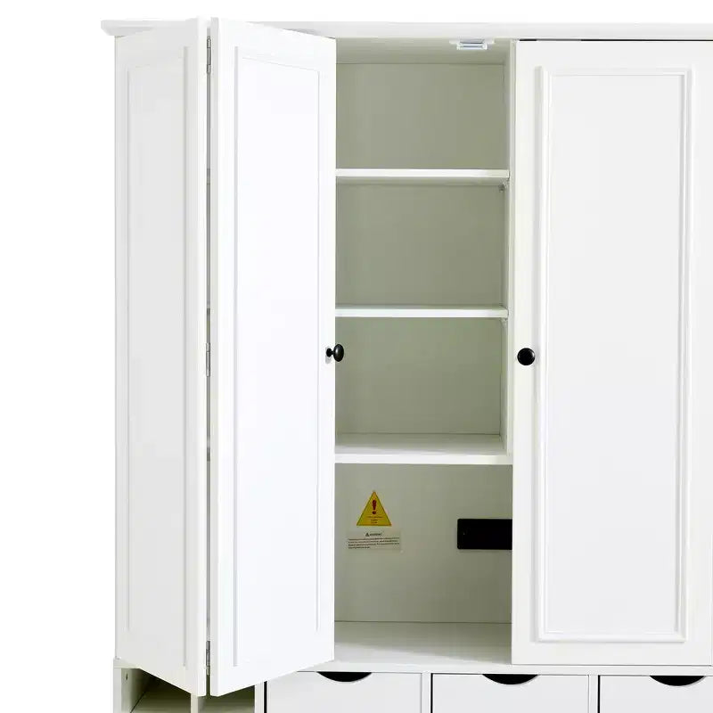 71'' Tall Freestanding Kitchen Pantry, Large Dining Storage Cabinet Cupboard Sideboards With 4 Foldable Doors, Shelves, Wine Racks