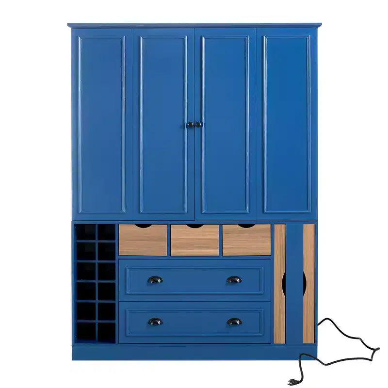 71'' Tall Freestanding Kitchen Pantry, Large Dining Storage Cabinet Cupboard Sideboards With 4 Foldable Doors, Shelves, Wine Racks