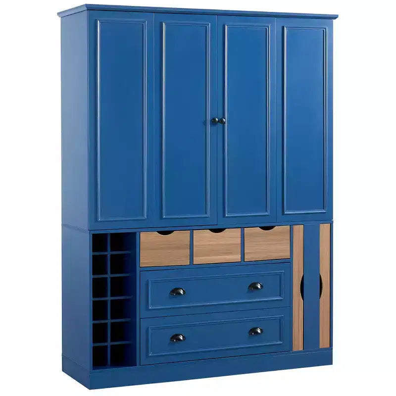 71'' Tall Freestanding Kitchen Pantry, Large Dining Storage Cabinet Cupboard Sideboards With 4 Foldable Doors, Shelves, Wine Racks