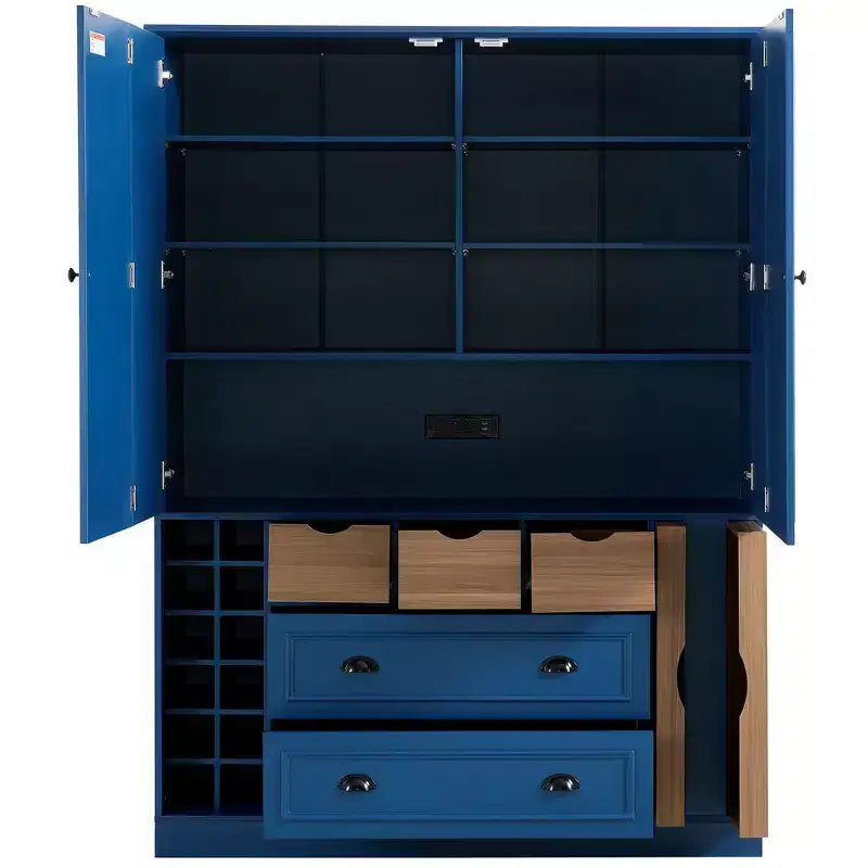 71'' Tall Freestanding Kitchen Pantry, Large Dining Storage Cabinet Cupboard Sideboards With 4 Foldable Doors, Shelves, Wine Racks