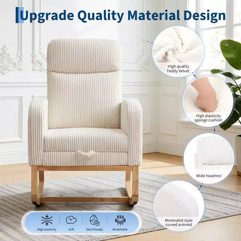Chair Nursery, Nursing Rocking Chairs with Foot Rest, Comfortable Rocker Recliner with Side Pocket, for Living Room, Bedroom