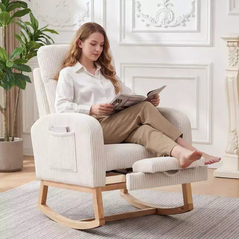 Chair Nursery, Nursing Rocking Chairs with Foot Rest, Comfortable Rocker Recliner with Side Pocket, for Living Room, Bedroom