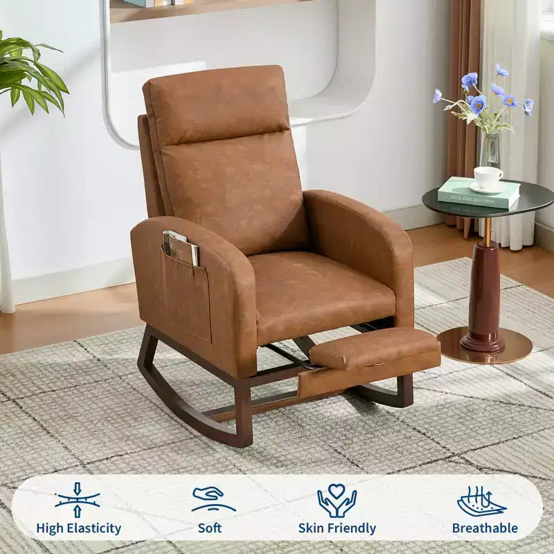 Chair Nursery, Nursing Rocking Chairs with Foot Rest, Comfortable Rocker Recliner with Side Pocket, for Living Room, Bedroom