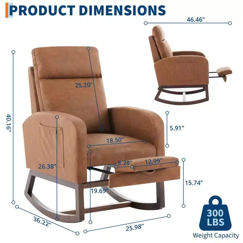 Chair Nursery, Nursing Rocking Chairs with Foot Rest, Comfortable Rocker Recliner with Side Pocket, for Living Room, Bedroom