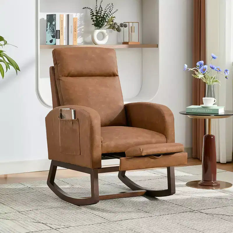Chair Nursery, Nursing Rocking Chairs with Foot Rest, Comfortable Rocker Recliner with Side Pocket, for Living Room, Bedroom