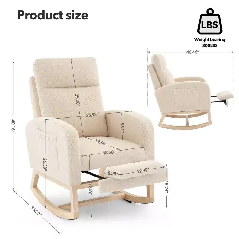Chair Nursery, Nursing Rocking Chairs with Foot Rest, Comfortable Rocker Recliner with Side Pocket, for Living Room, Bedroom