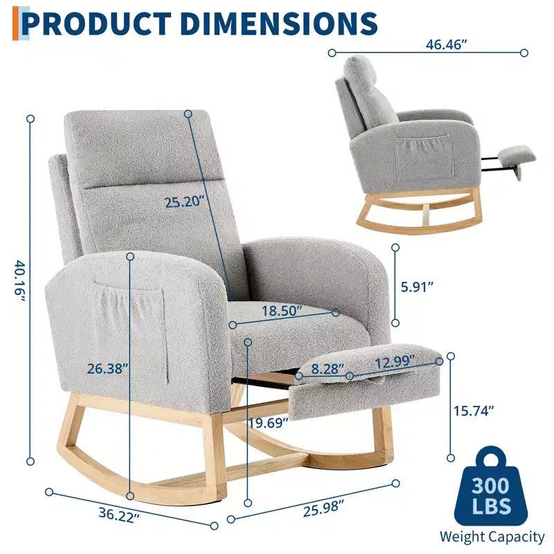 Chair Nursery, Nursing Rocking Chairs with Foot Rest, Comfortable Rocker Recliner with Side Pocket, for Living Room, Bedroom