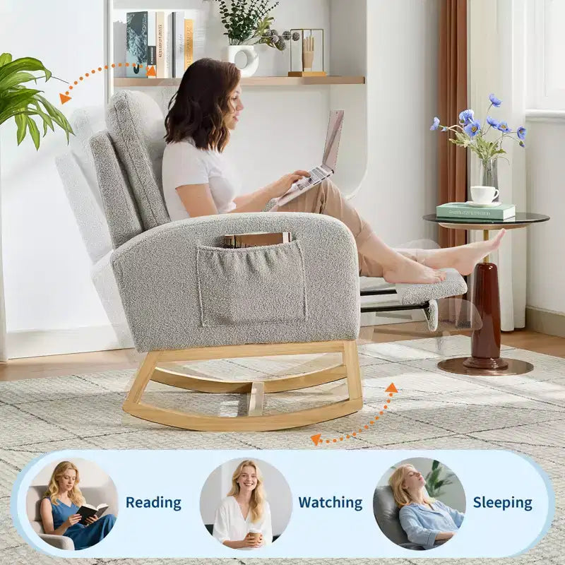 Chair Nursery, Nursing Rocking Chairs with Foot Rest, Comfortable Rocker Recliner with Side Pocket, for Living Room, Bedroom