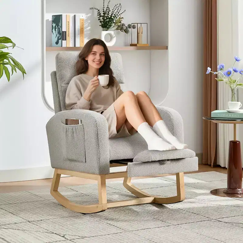 Chair Nursery, Nursing Rocking Chairs with Foot Rest, Comfortable Rocker Recliner with Side Pocket, for Living Room, Bedroom