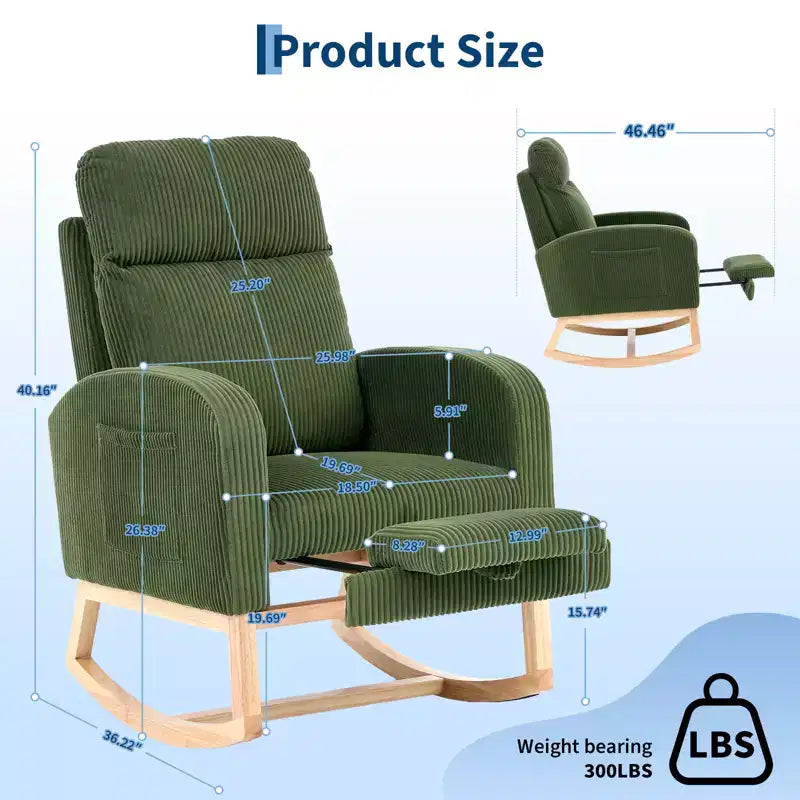 Chair Nursery, Nursing Rocking Chairs with Foot Rest, Comfortable Rocker Recliner with Side Pocket, for Living Room, Bedroom