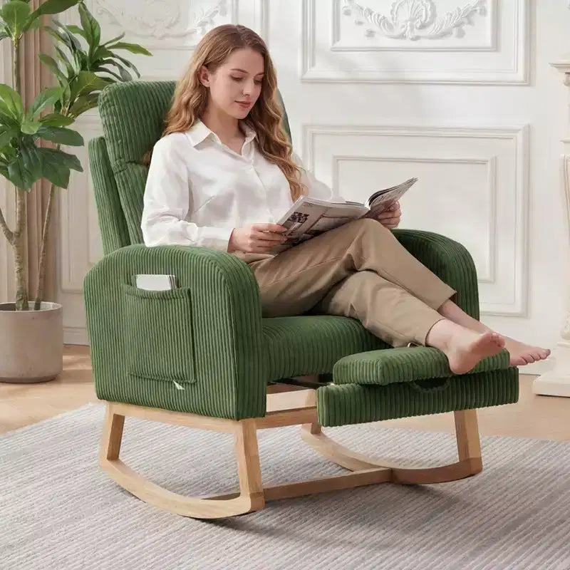 Chair Nursery, Nursing Rocking Chairs with Foot Rest, Comfortable Rocker Recliner with Side Pocket, for Living Room, Bedroom