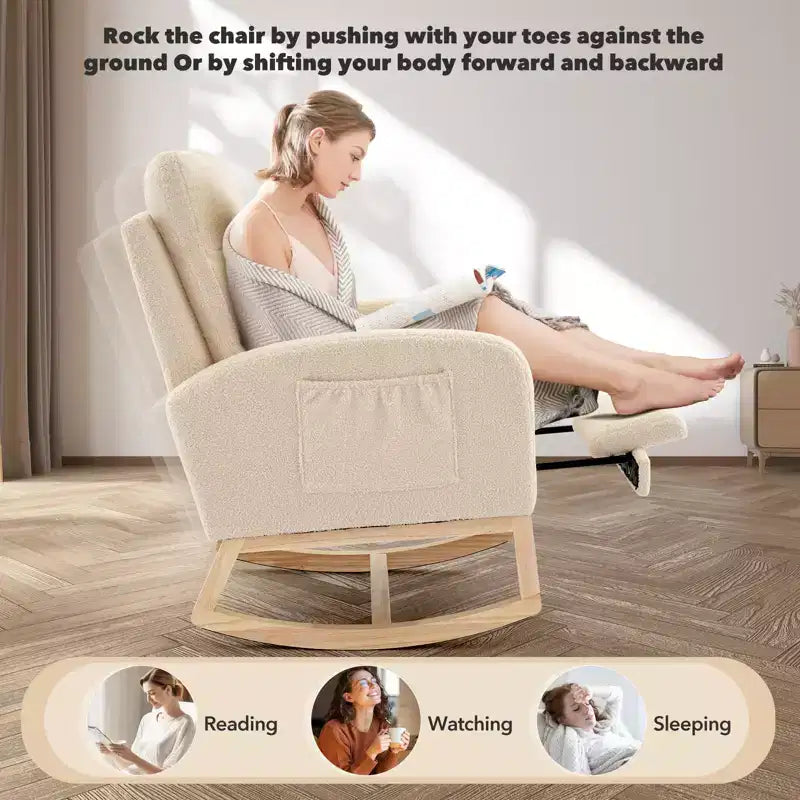 Chair Nursery, Nursing Rocking Chairs with Foot Rest, Comfortable Rocker Recliner with Side Pocket, for Living Room, Bedroom