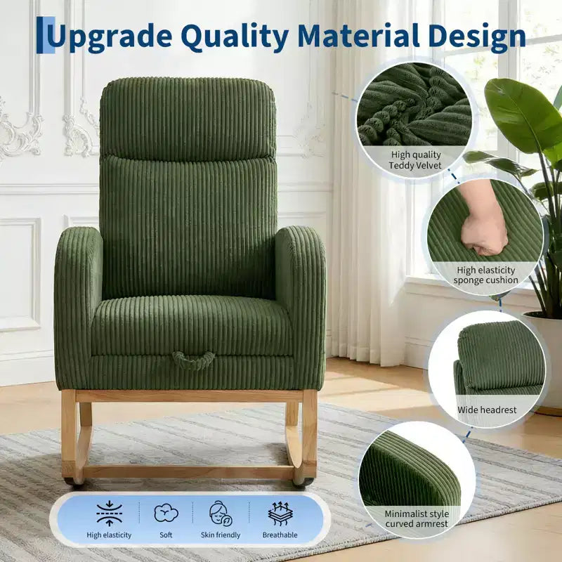 Chair Nursery, Nursing Rocking Chairs with Foot Rest, Comfortable Rocker Recliner with Side Pocket, for Living Room, Bedroom