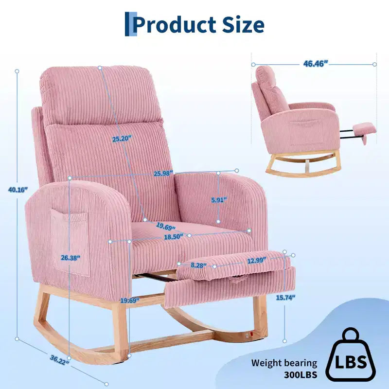 Chair Nursery, Nursing Rocking Chairs with Foot Rest, Comfortable Rocker Recliner with Side Pocket, for Living Room, Bedroom